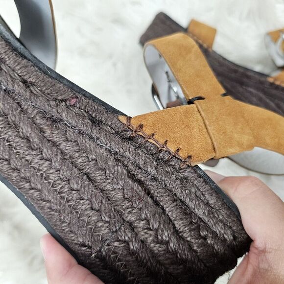 Rag & Bone Ansley Dark Brown Suede Buckle Espadrille Platform Summer Sandal 37 - Picture 11 of 11